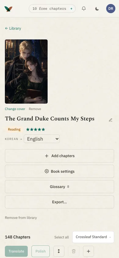The same book on a phone, chapter by chapter