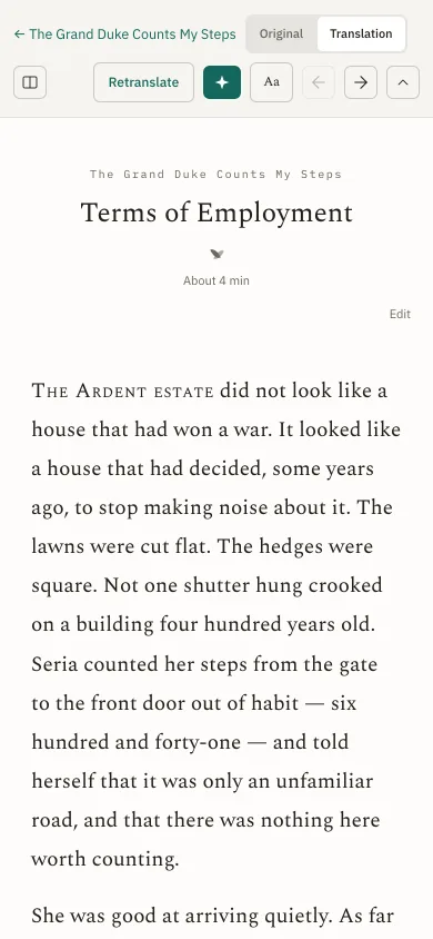 The same chapter on a phone, read full screen